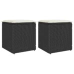 Gartenhocker mit Kissen 2 Stk. Schwarz 40x40x43 cm Poly Rattan