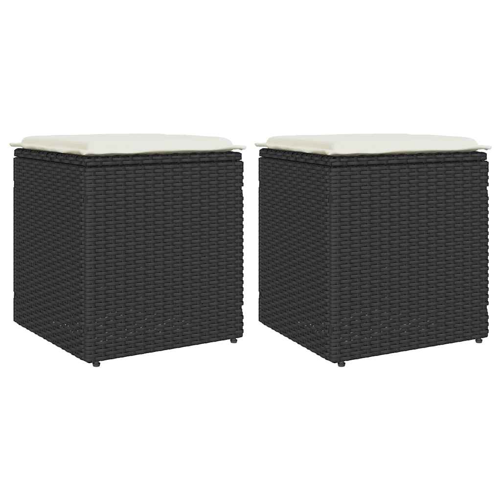 4104039_1.jpg Gartenhocker mit Kissen 2 Stk. Schwarz 40x40x43 cm Poly Rattan – Bild 1