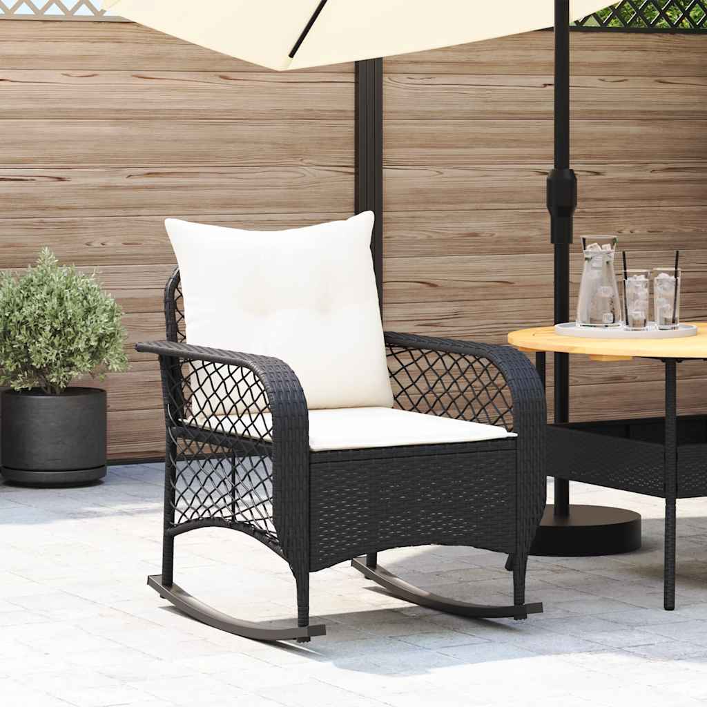 4104193_1.jpg Garten-Schaukelstuhl mit Kissen Schwarz Poly Rattan – Bild 1