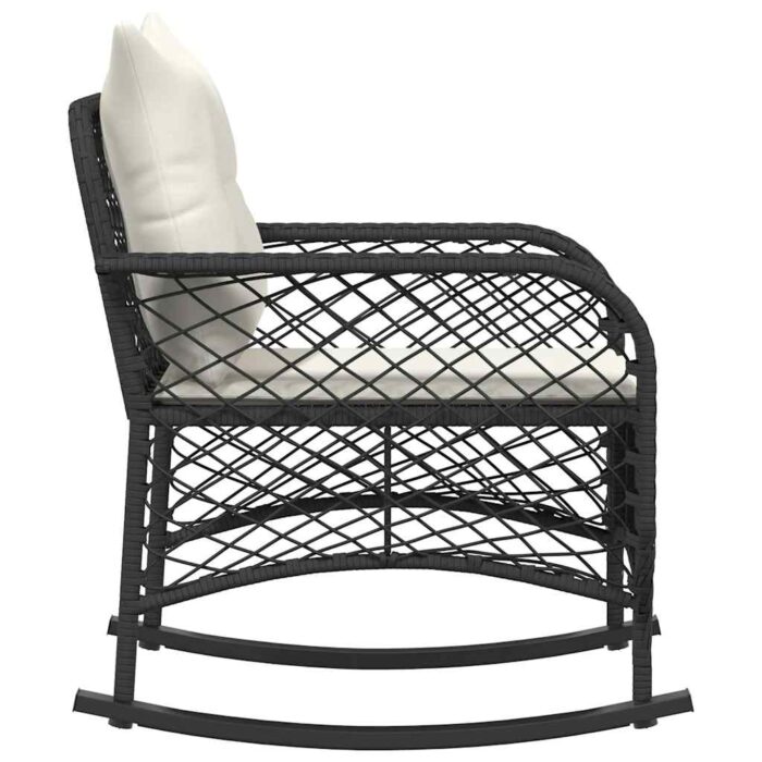 Garten-Schaukelstuhl mit Kissen Schwarz Poly Rattan – Bild 5