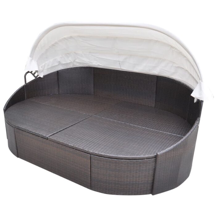 Outdoor-Loungebett mit Dach Poly Rattan Braun – Bild 3