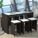 7-tlg. Gartenbar-Set mit Auflagen Poly Rattan Braun