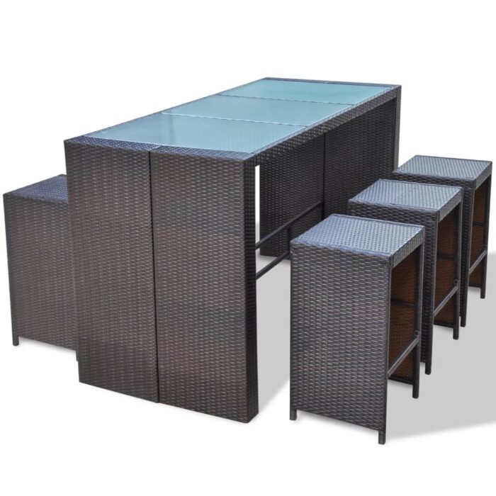 7-tlg. Gartenbar-Set mit Auflagen Poly Rattan Braun – Bild 5