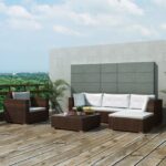 6-tlg. Garten-Lounge-Set mit Auflagen Poly Rattan