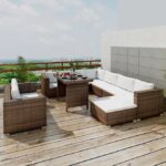 10-tlg. Garten-Lounge-Set mit Auflagen Poly Rattan