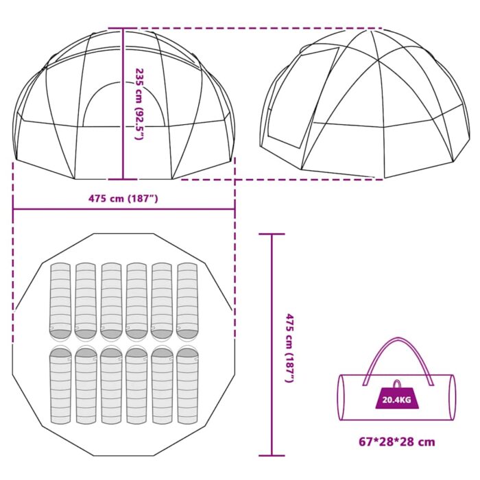 Campingzelt mit Dach Grün 475 x 475 x 235 cm Polyester – Bild 11