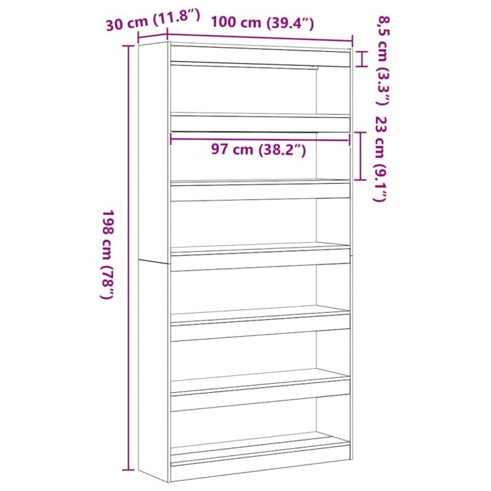 Bücherregal Weiss 100 x 30 x 198 cm Holzwerkstoff – Bild 10