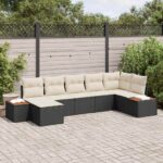 Gartensofa-set mit Kissen 7 pcs Schwarz Poly-Rattan
