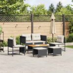 Gartensofa-set mit Kissen 6 pcs Schwarz und Creme Poly-Rattan
