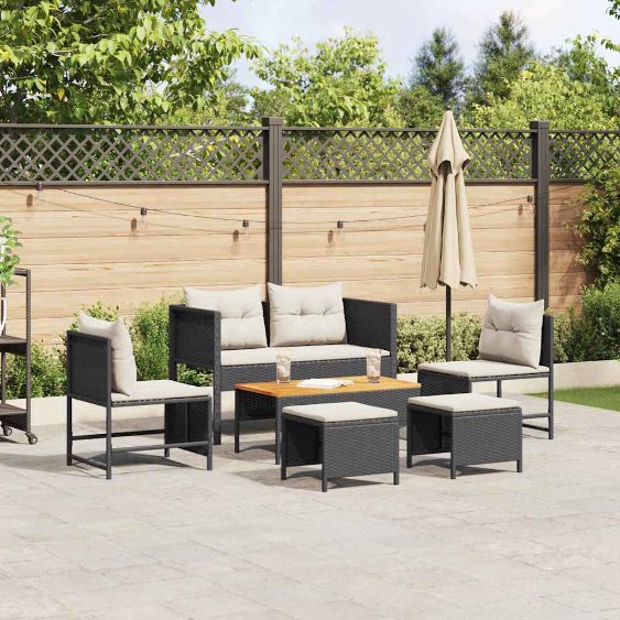 4104699_1.jpg Gartensofa-set mit Kissen 6 pcs Schwarz und Creme Poly-Rattan – Bild 1