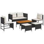 Gartensofa-set mit Kissen 6 pcs Schwarz und Creme Poly-Rattan – Bild 2