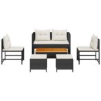 Gartensofa-set mit Kissen 6 pcs Schwarz und Creme Poly-Rattan – Bild 8