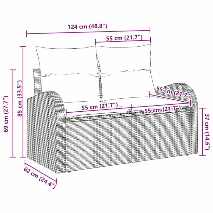 Gartensofa Schwarz 124 x 62 x 69cm Poly-Rattan – Bild 7
