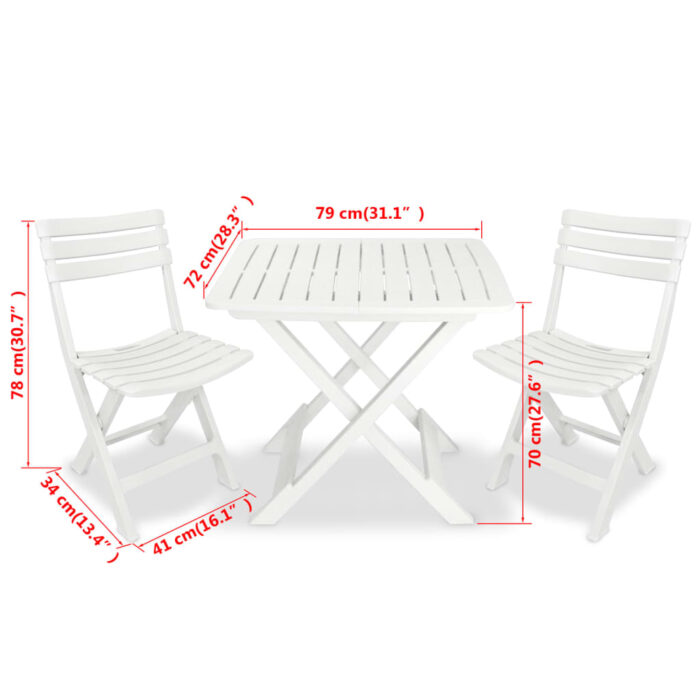 3-tlg. Bistro-Set Klappbar Kunststoff Weiss – Bild 9