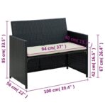 2-Sitzer-Gartensofa mit Polstern Schwarz Poly Rattan – Bild 4