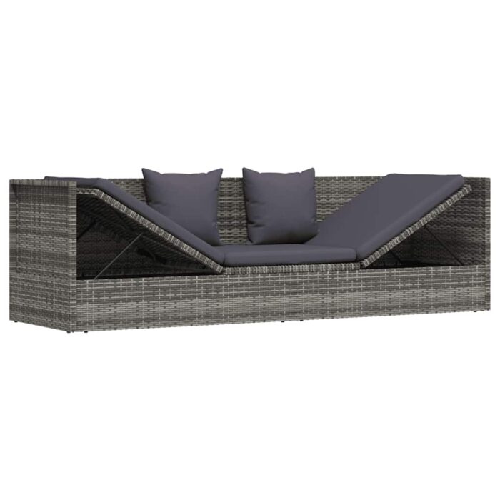 Garten-Sofabett 200x60 cm Poly Rattan Grau – Bild 4
