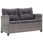2-Sitzer-Gartensofa mit Kissen Grau 124 cm Poly Rattan – Bild 2