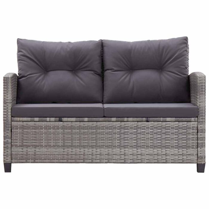 2-Sitzer-Gartensofa mit Kissen Grau 124 cm Poly Rattan – Bild 3