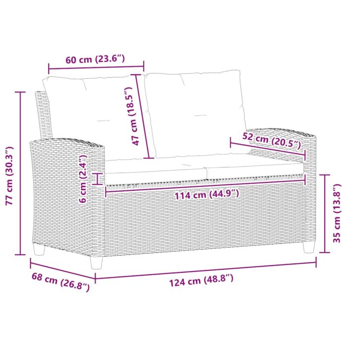 2-Sitzer-Gartensofa mit Kissen Grau 124 cm Poly Rattan – Bild 7