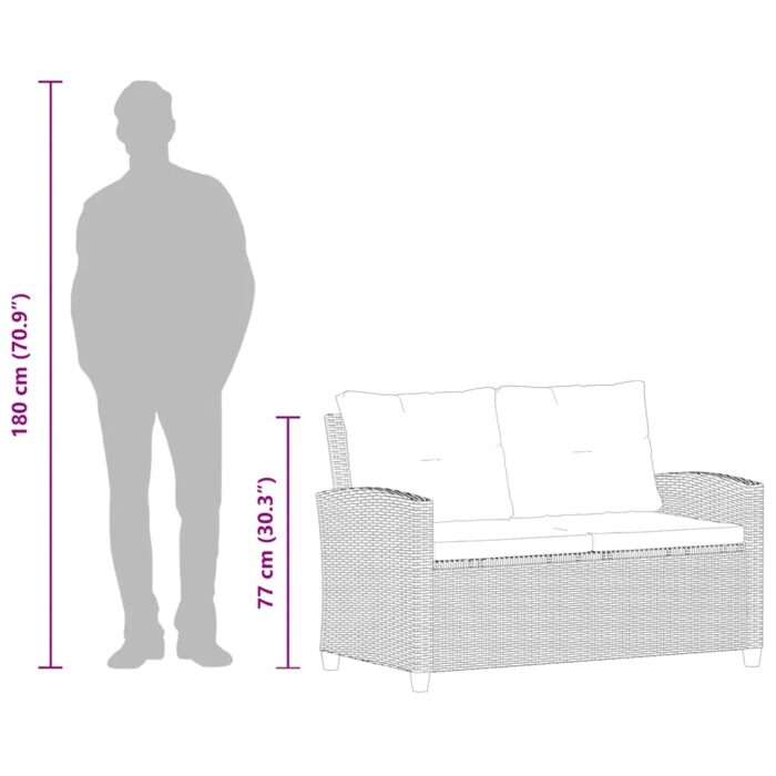 2-Sitzer-Gartensofa mit Kissen Grau 124 cm Poly Rattan – Bild 8