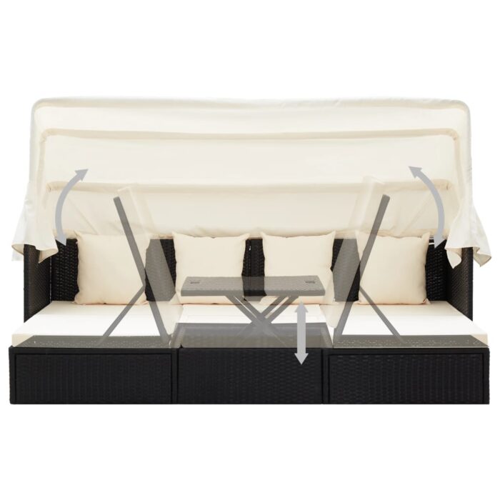 Garten-Sonneninsel mit Dach Schwarz Poly Rattan – Bild 7