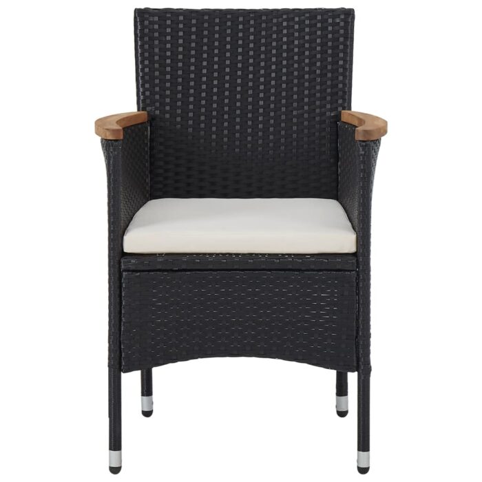 5-tlg. Garten-Essgruppe Schwarz Poly Rattan Akazie Massivholz – Bild 7