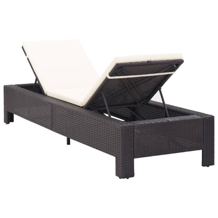 Sonnenliege mit Auflage Schwarz Poly Rattan – Bild 3