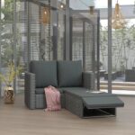 2-tlg. Garten-Lounge-Set mit Kissen Poly Rattan Grau