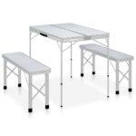 Klappbarer Campingtisch mit 2 Sitzbänken Aluminium Weiss