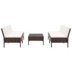 5-tlg. Garten-Sofagarnitur mit Auflagen Poly Rattan Braun