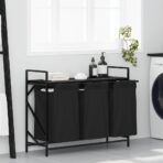 Wäschekorb 3 Fächer mit Ablage Schwarz Eichen-Optik