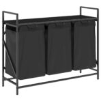 Wäschekorb 3 Fächer mit Ablage Schwarz Eichen-Optik – Bild 2