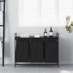 Wäschekorb 3 Fächer mit Ablage Schwarz Eichen-Optik – Bild 3