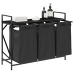 Wäschekorb 3 Fächer mit Ablage Schwarz Eichen-Optik – Bild 4