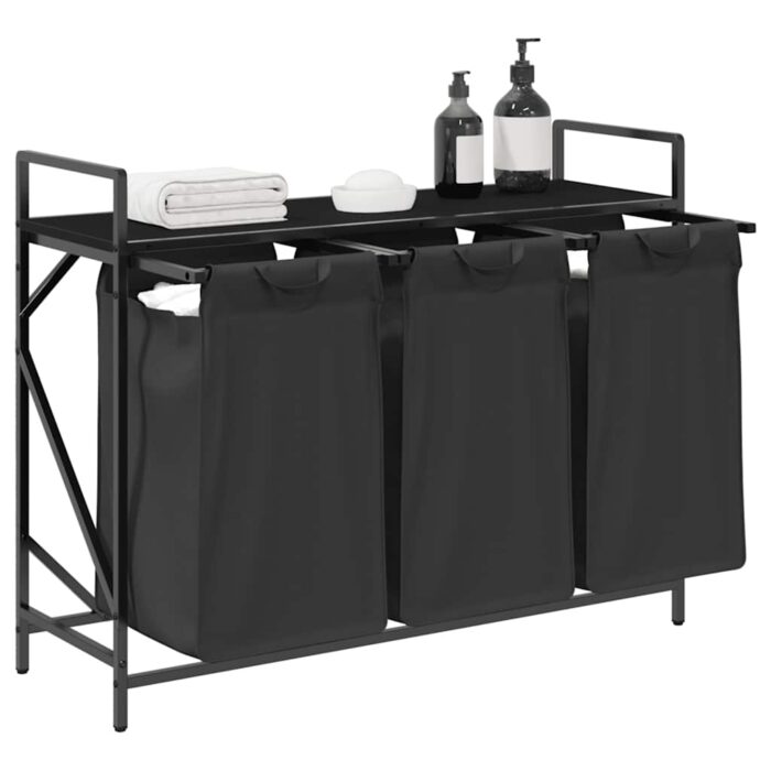 Wäschekorb 3 Fächer mit Ablage Schwarz Eichen-Optik – Bild 4