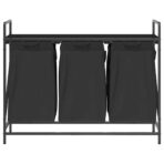 Wäschekorb 3 Fächer mit Ablage Schwarz Eichen-Optik – Bild 6