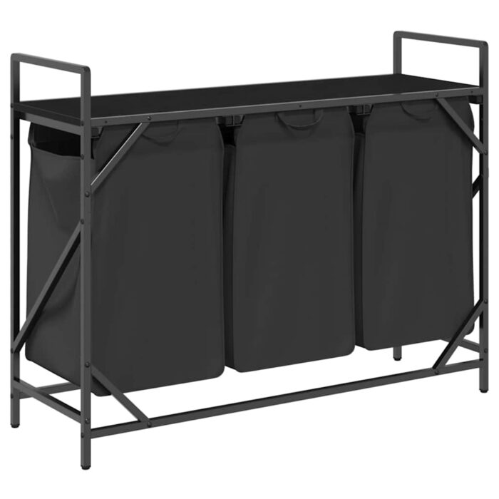 Wäschekorb 3 Fächer mit Ablage Schwarz Eichen-Optik – Bild 8