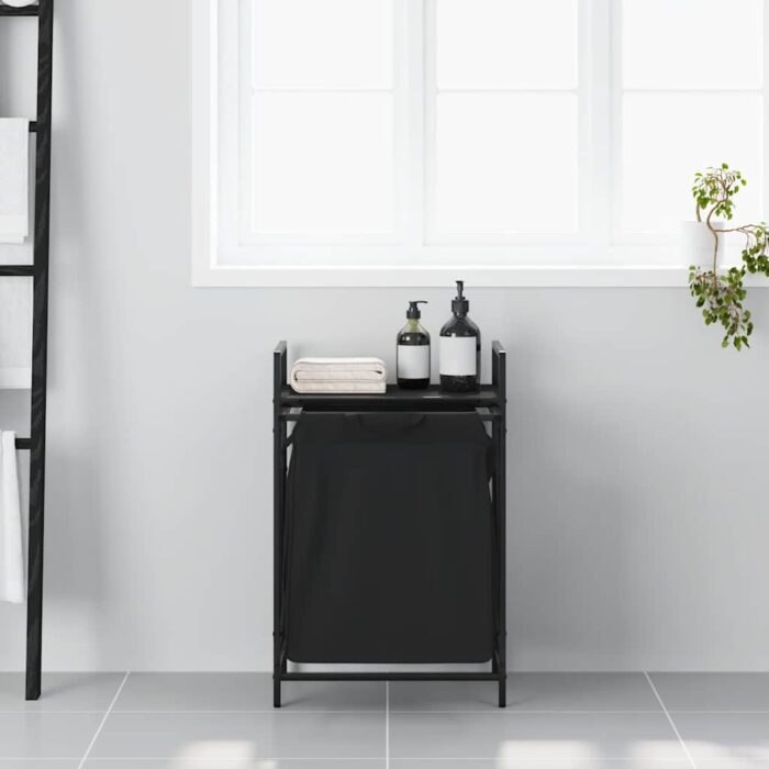 Wäschekorb 1 Fach mit Ablage Schwarz Eichen-Optik – Bild 3