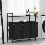 Wäschekorb 3 Fächer mit Regalen Schwarze Eiche