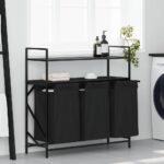 Wäschekorb 3 Fächer mit Regalen Schwarze Eiche