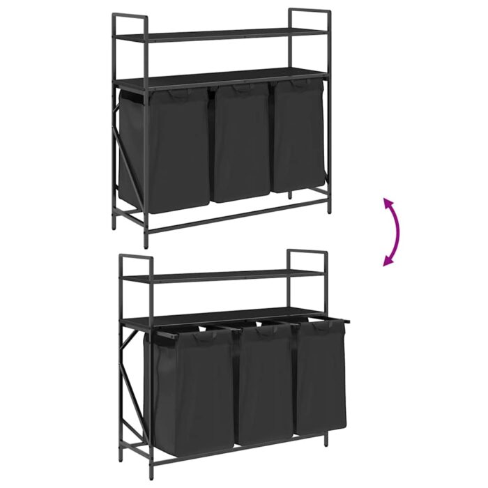 Wäschekorb 3 Fächer mit Regalen Schwarze Eiche – Bild 10