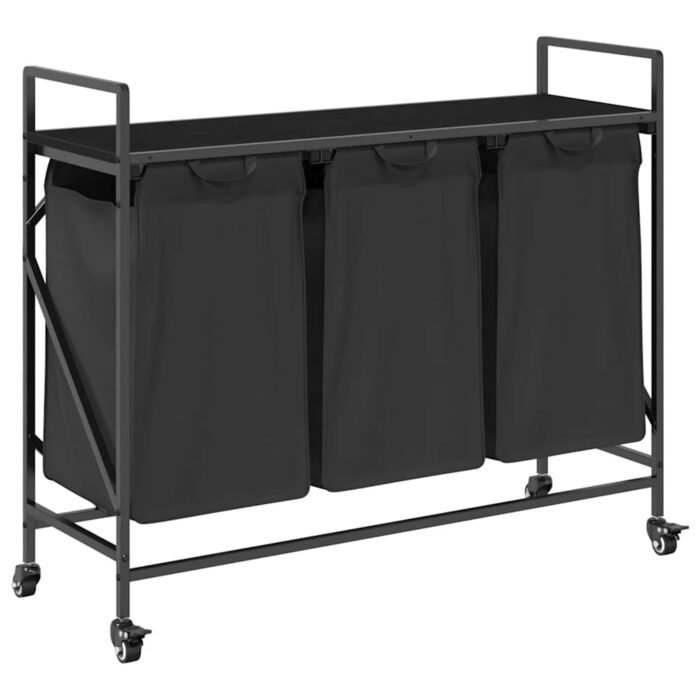 Wäschekorb 3 Fächer mit Rädern Schwarze Eiche – Bild 2