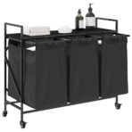 Wäschekorb 3 Fächer mit Rädern Schwarze Eiche – Bild 4