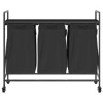 Wäschekorb 3 Fächer mit Rädern Schwarze Eiche – Bild 6