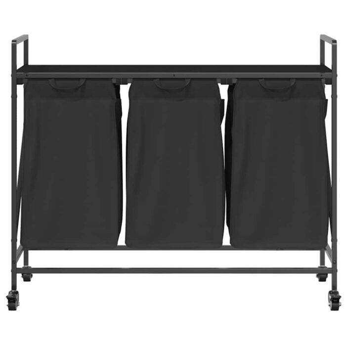 Wäschekorb 3 Fächer mit Rädern Schwarze Eiche – Bild 6