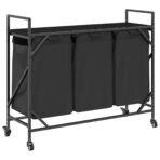 Wäschekorb 3 Fächer mit Rädern Schwarze Eiche – Bild 8