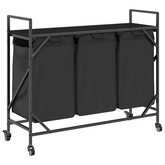 Wäschekorb 3 Fächer mit Rädern Schwarze Eiche – Bild 8