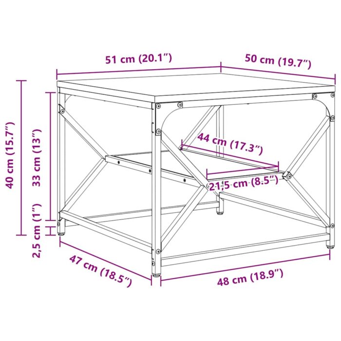 Couchtisch Schwarz Eichen-Optik 51 x 50 x 40 cm – Bild 11