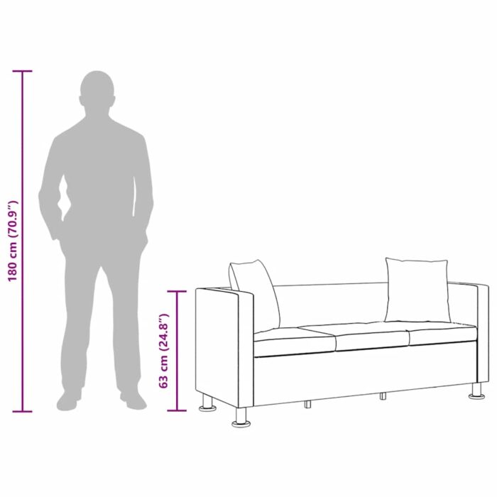 Sofa 3-Sitzer Kunstleder Schwarz – Bild 10