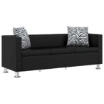 Sofa 3-Sitzer Kunstleder Schwarz – Bild 2